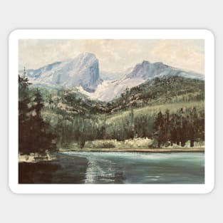 Mountain Vintage Oil on Canvas Lake Painting Sticker